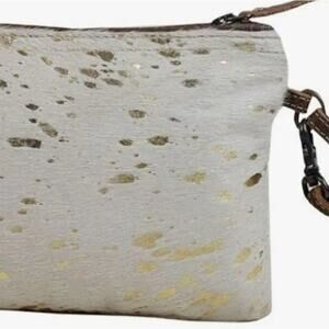 Myra Bag Golden Snow Cowhide Pouch Upcycled Cowhide & Leather S-2826